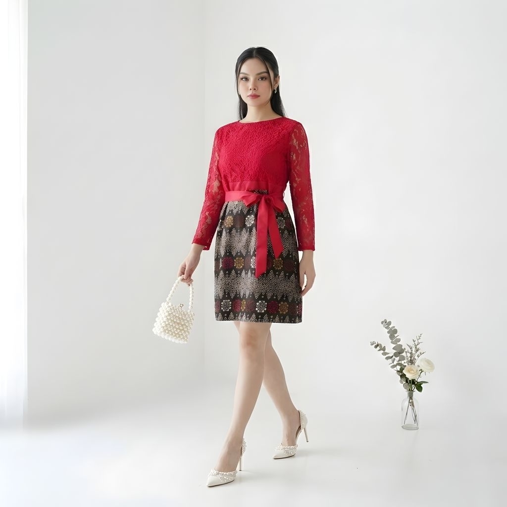 Baju Brokat Natal Terbaru 2025 Dress Natalie Long Marry Batik Gaun Outfit Pesta Kondangan Remaja Rx