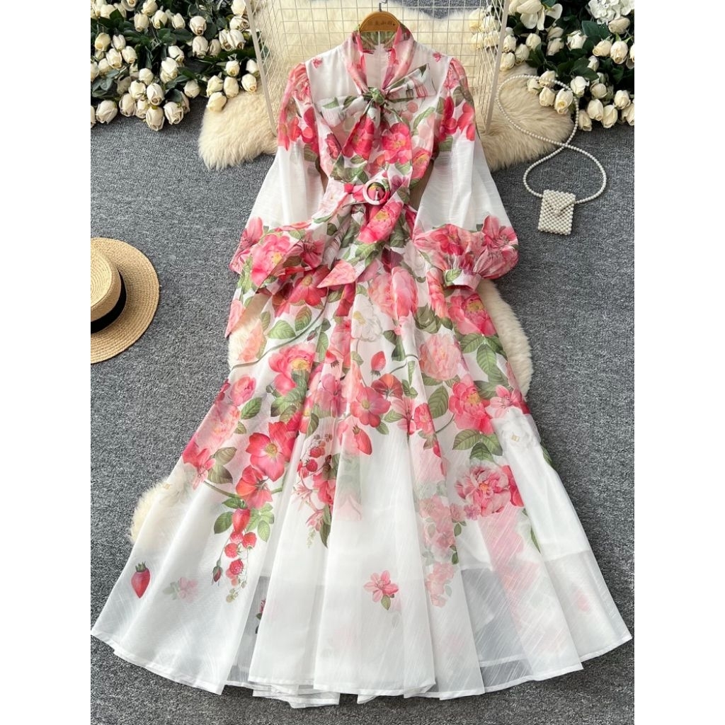 [ PRE ORDER ] DEANIA Flowers Maxi Dress Korean Style Wanita Kekinian Lengan Panjang
