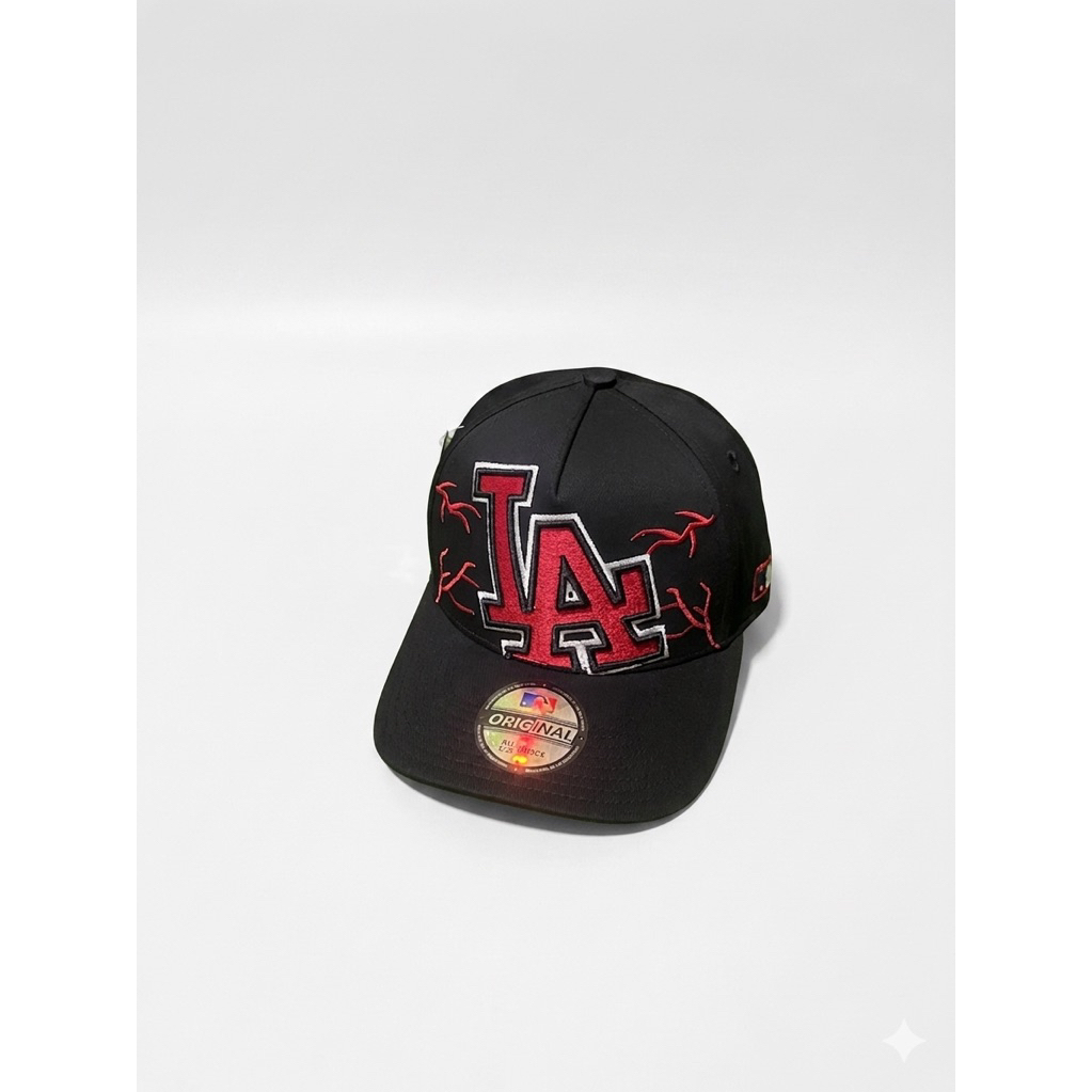 Topi Logo LA Big Merah List Putih Bahan Hitam Topi Premium Casuals Pria Wanita