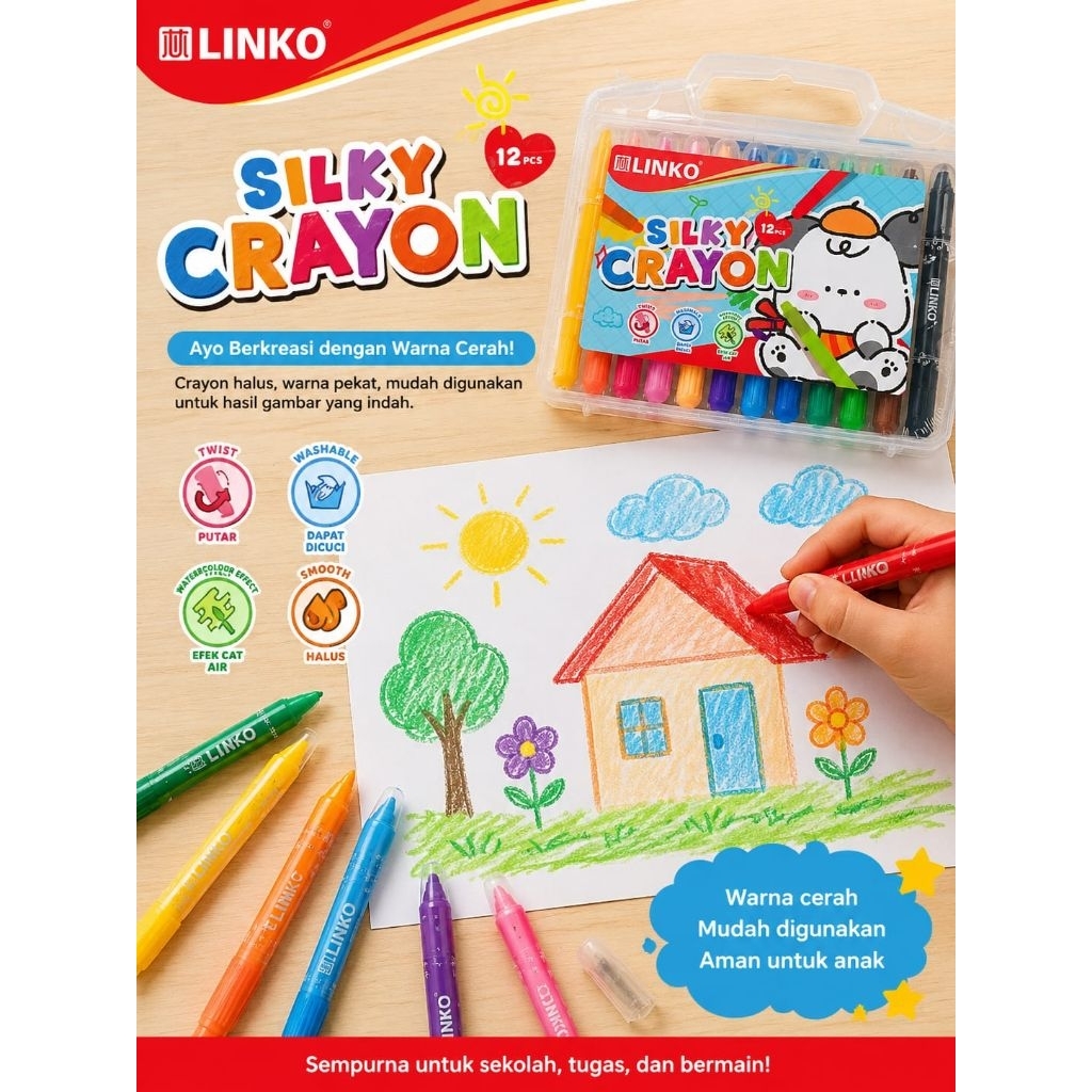 LINKO Silky Crayon 12 Warna // Crayon SilKy