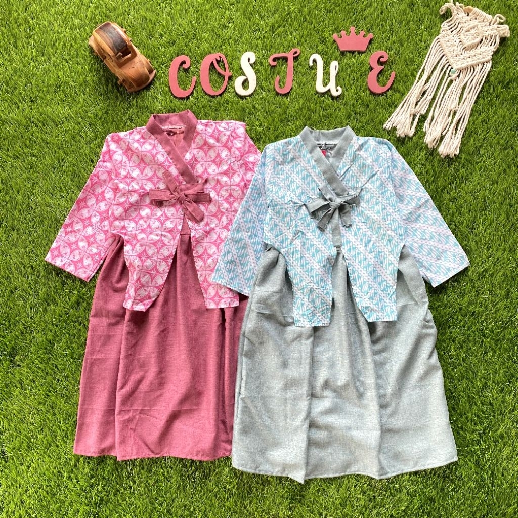 BATIK COSTUME DRES BATIK ANAK LAYLA MODEL HANBOX MIX POLOSAN LENGAN PANJANG
