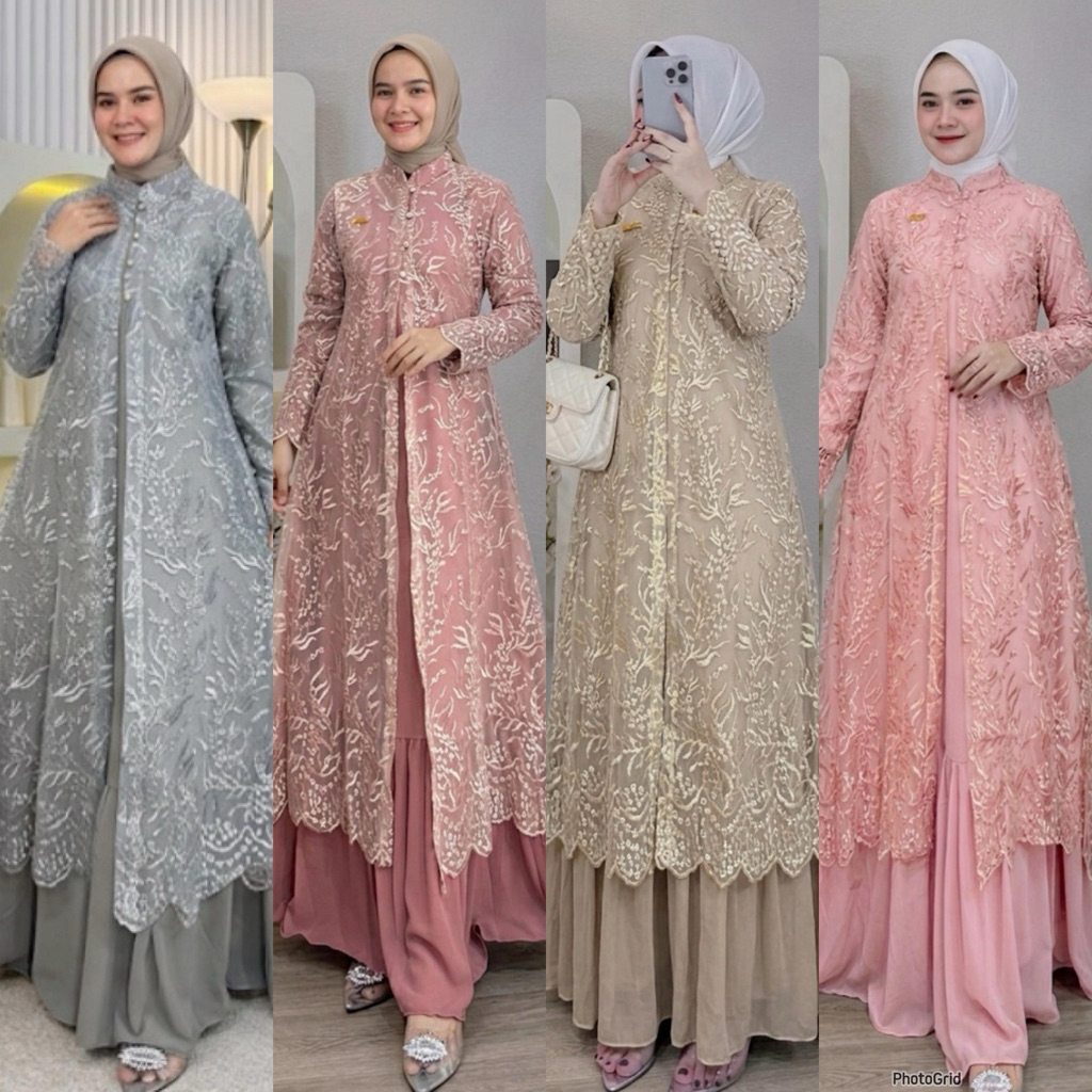 GAMIS  MUSLIM DEWASA 2 IN 1 OUTER BROKAT BORDIR PREMIUM MIX CERUTY PREMIUM