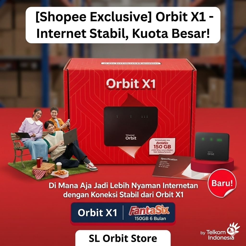 Telkomsel Orbit X1 Modem WiFi Rumah 4G LTE High Speed Free Kuota 150GB

