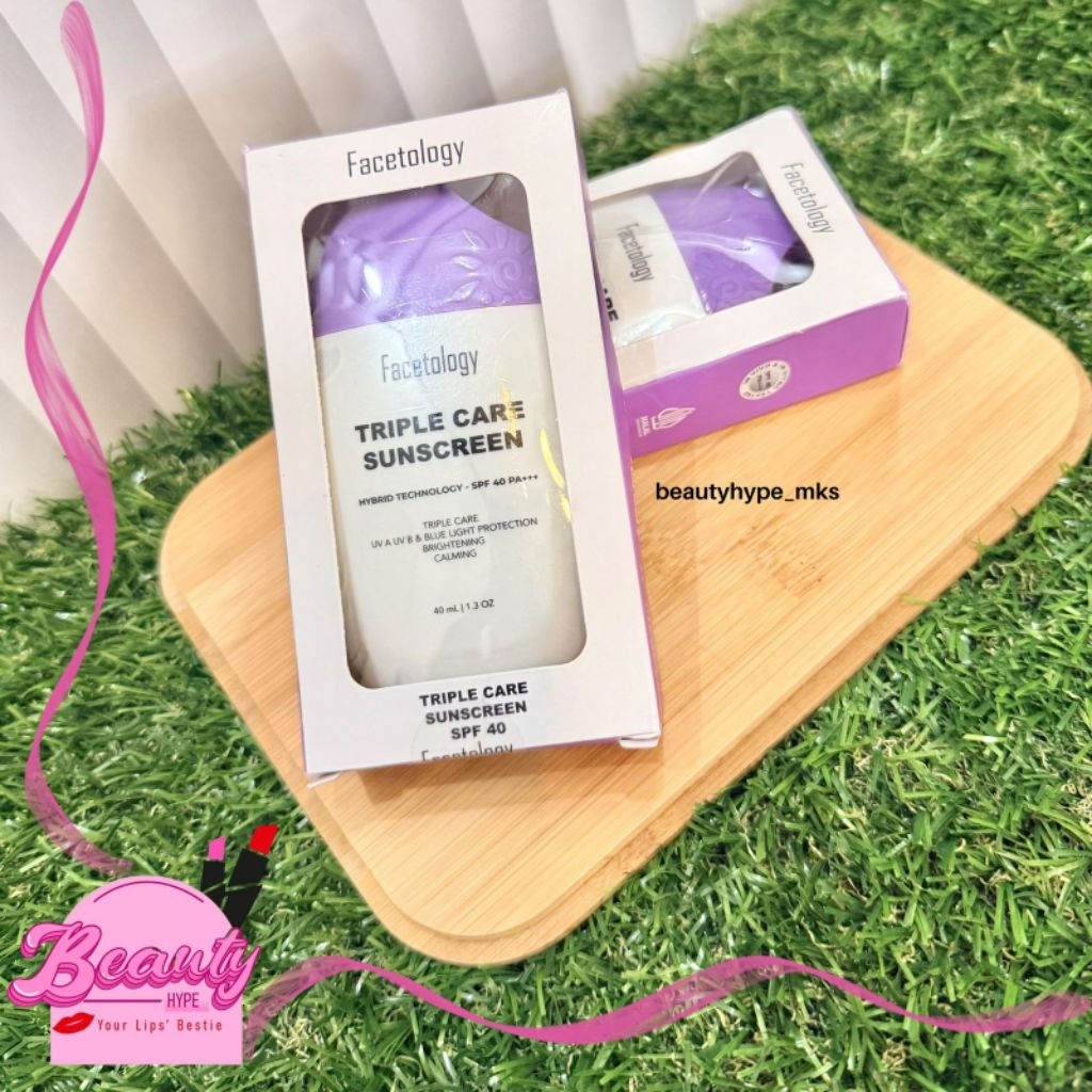 Facetology Triple Care Sunscreen 40ml - Perlindungan UV & Blue Light, Mencerahkan, Menenangkan Kulit