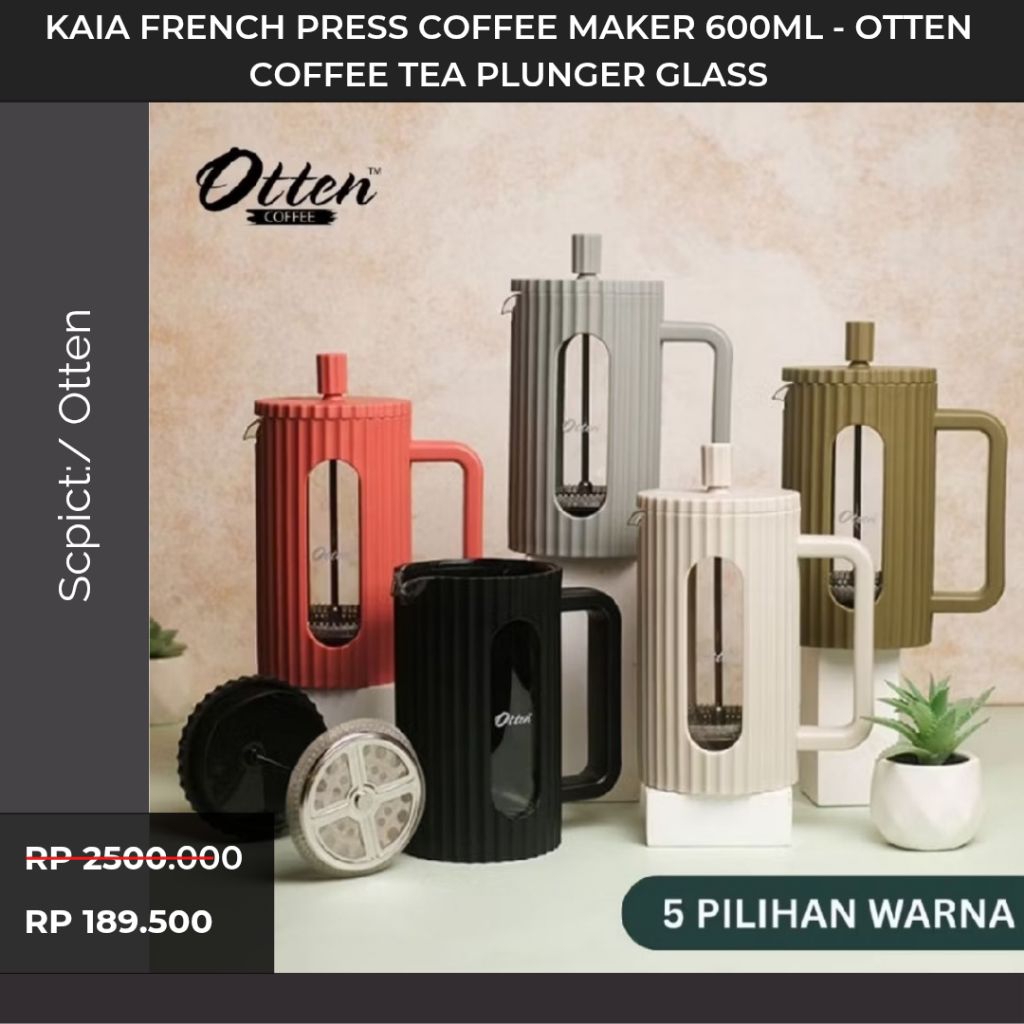 Promo  Kaia French Press Coffee Maker 600ml - Otten Coffee Tea Plunger Glass