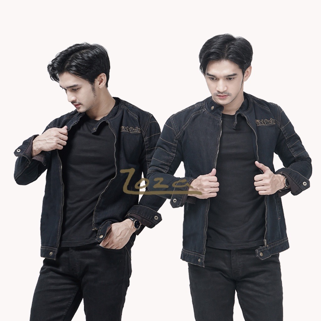 Jaket Denim Jeans Lis Polos  || Jaket Fashion Pria Casual Hitam  || Jaket Denim Resleting Casual Dis