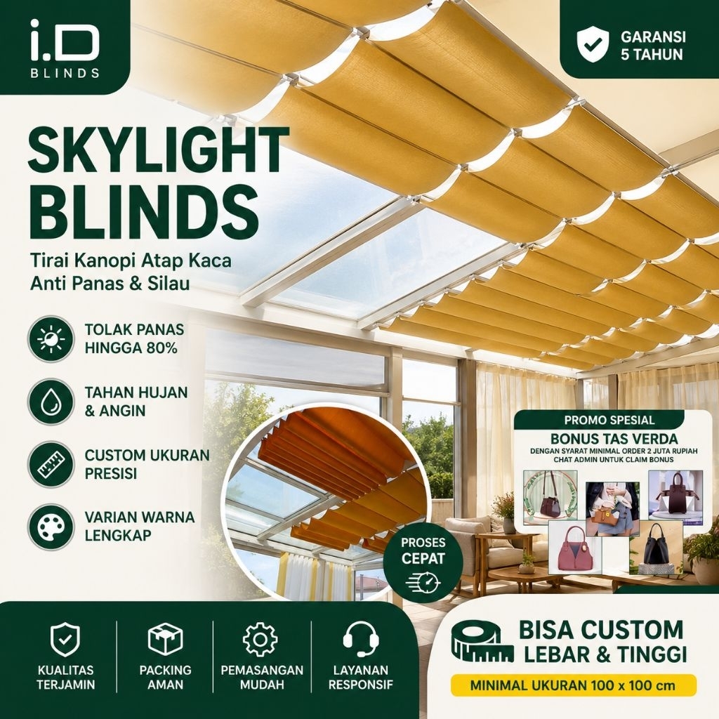 Skylight Blind Custom Tirai Atap Kaca Kanopi Anti Panas Outdoor