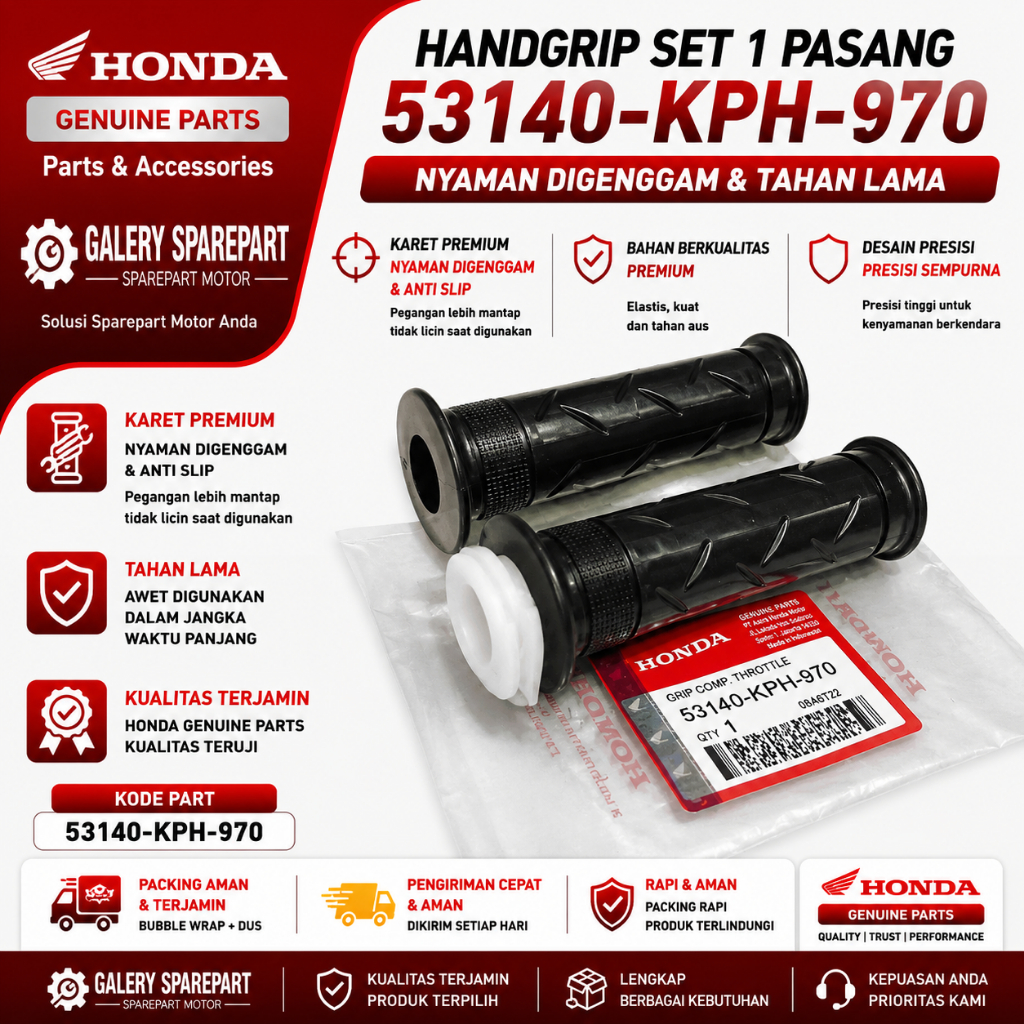 Handgrip Set Kanan-Kiri Honda Karisma, Supra X 125, Kirana, Revo Lama, Revo 100, 53140-KPH-970