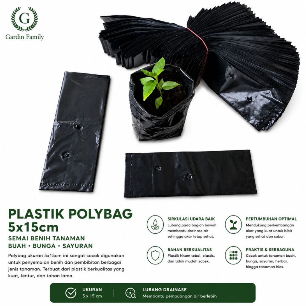 Plastik Polybag 5x15cm Semai Benih Tanaman Buah Bunga Sayuran