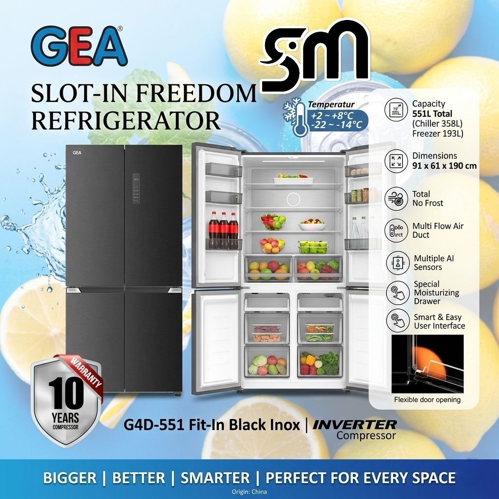 Kulkas 4 pintu GEA G4D-551 Multidoor INOX G4D551 551 L Multi Door