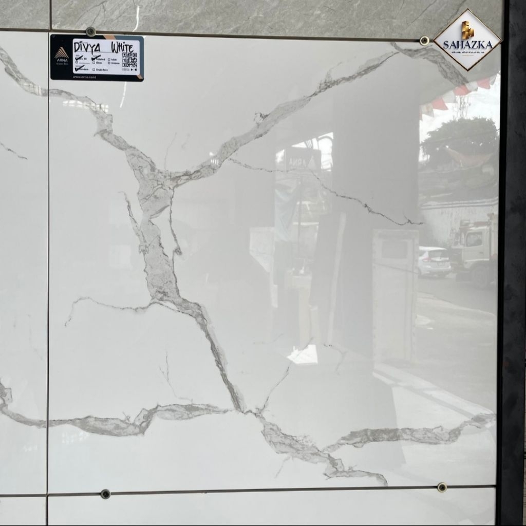 GRANIT 60X60 GLOSSY MOTIF CARARA  ,  60X60 MOTIF MARMER GLAZED POLISHED | ARNA DIVYA WHITE EXP