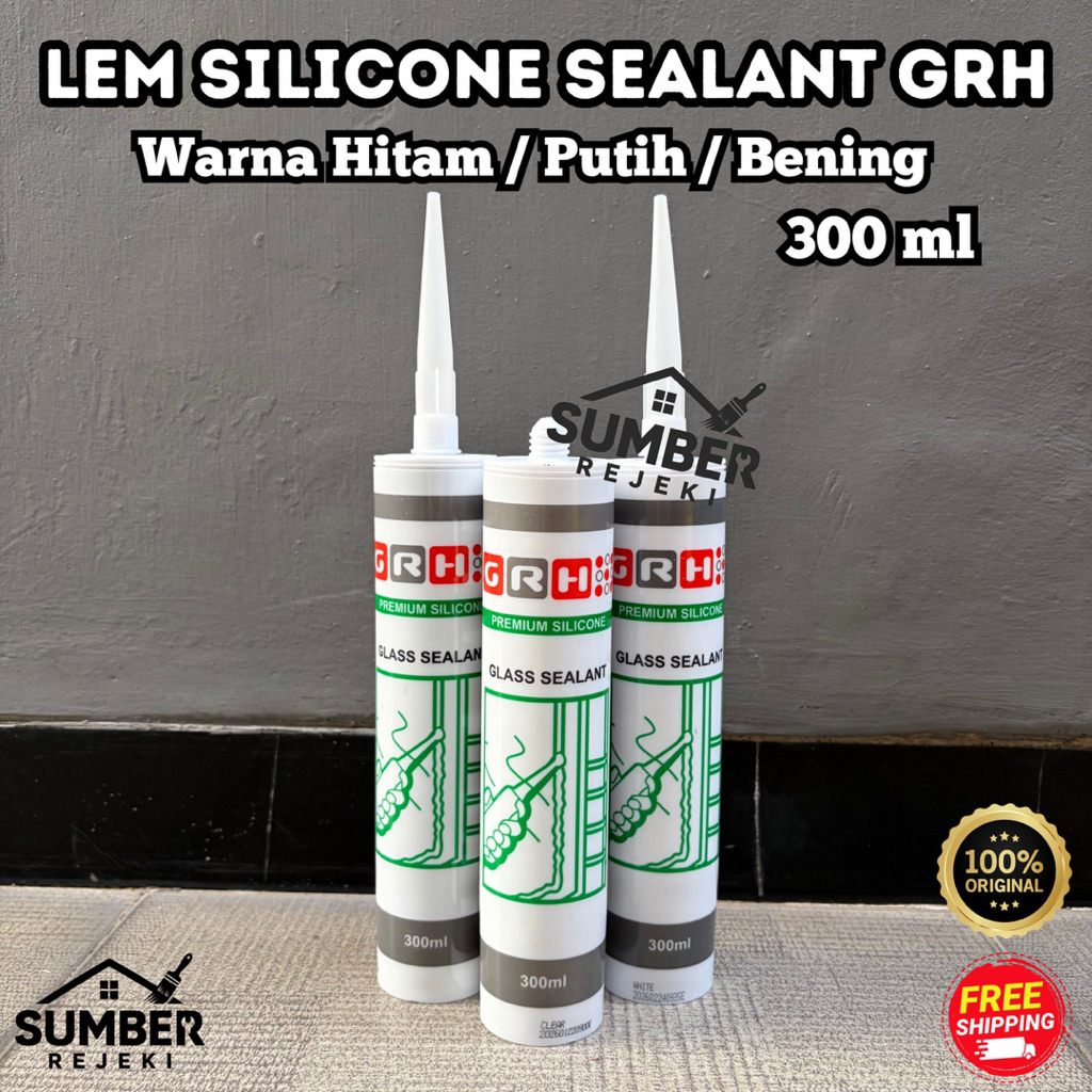 GRH Lem Silicone Sealant GRH warna Hitam, Putih, Bening 300ml / Sealant Asam Lem Kaca GRH warna Blac