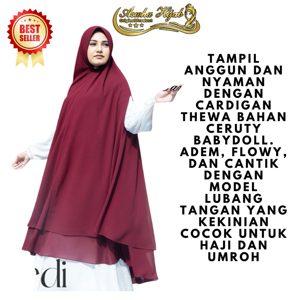 HIJAB CARDIGAN ORI THEWA CERUTY BABYDOLL COCOK UNTUK HAJI DAN UMROH {COD}