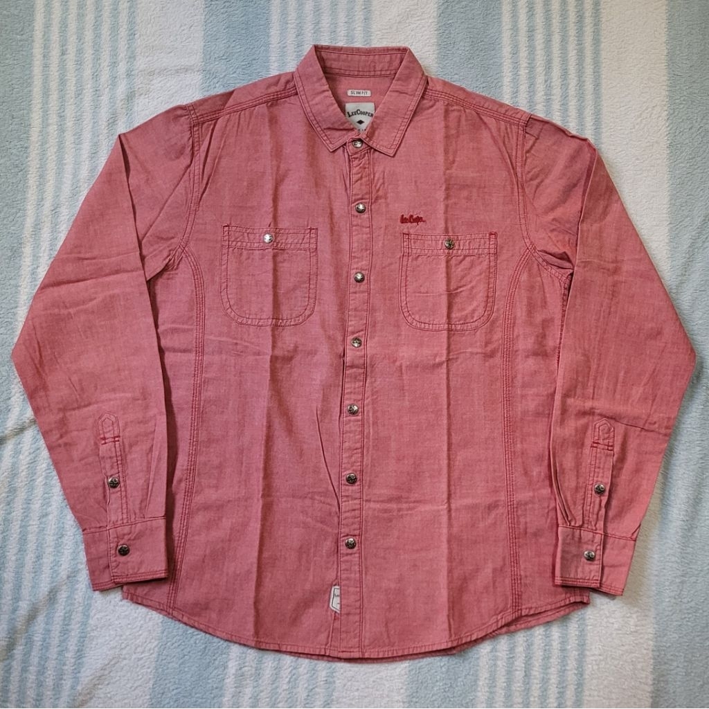 Preloved Kemeja Pria Lee Cooper Long Sleeve Snap Shirt - Pink