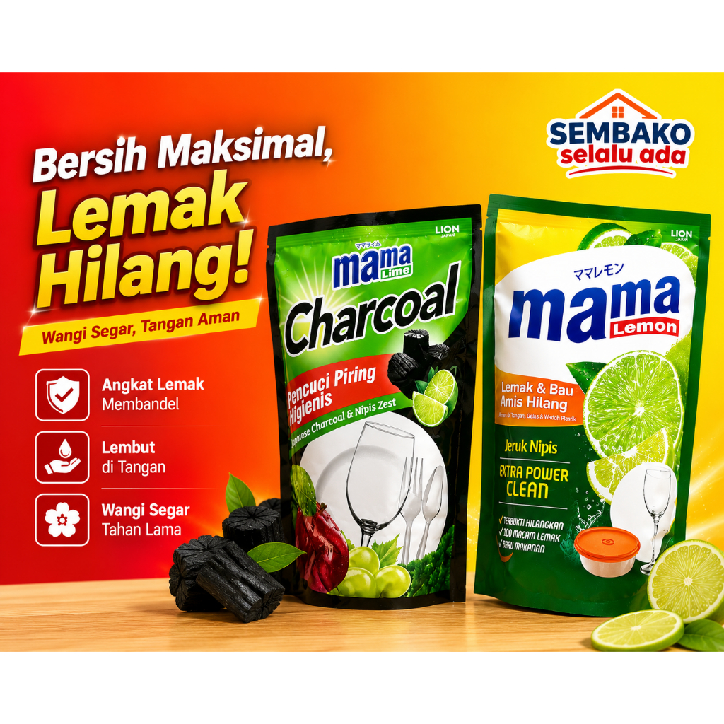 Mama Lemon Sabun Cuci Piring 680ml - Mama Lemon/Charcoal