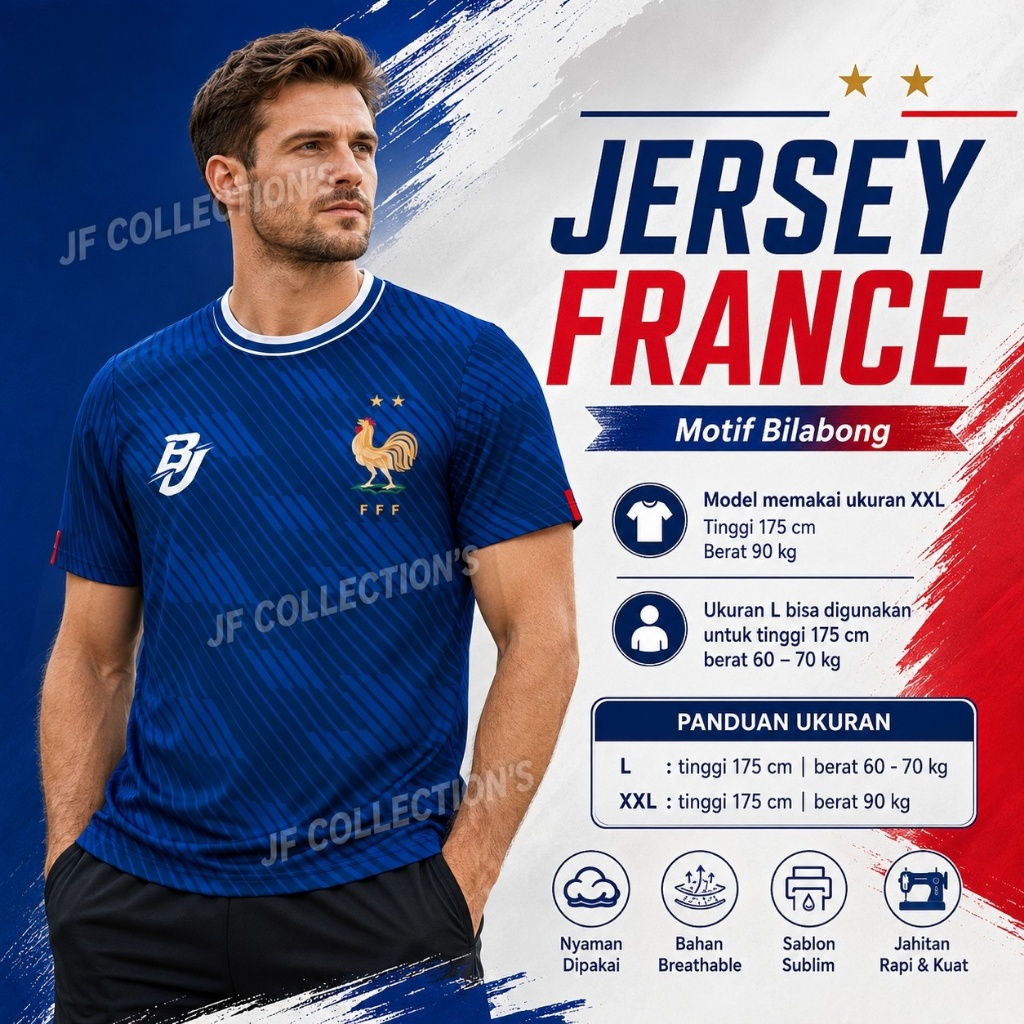 JF Collection's | Atasan Bola | Piala Dunia | Dewasa  | L & XXL | France | Perancis