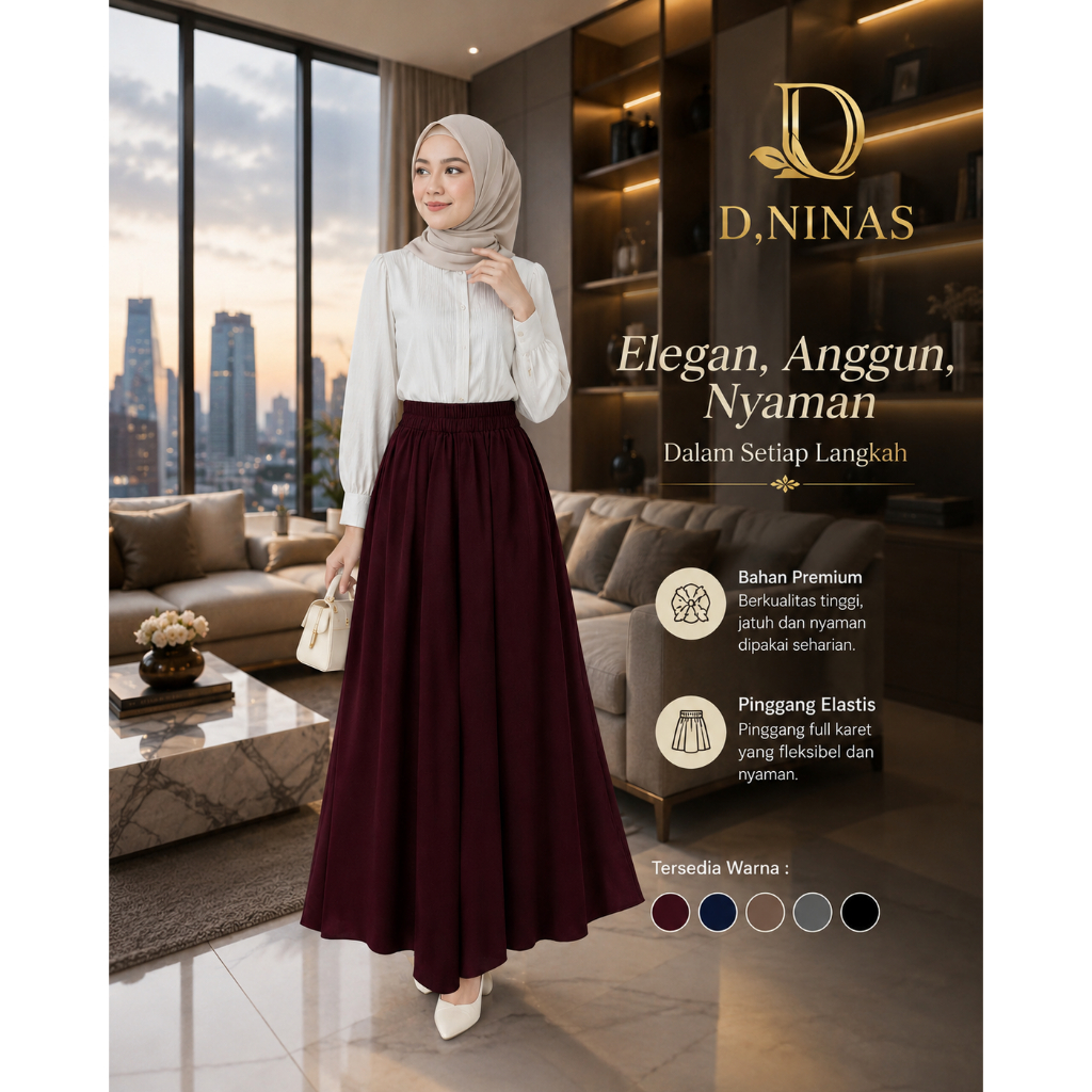 Bawahan Rok Kerja Panjang Polos Armany Silk Payung Lebar Best Seller Premium Tebal Paling MURAH