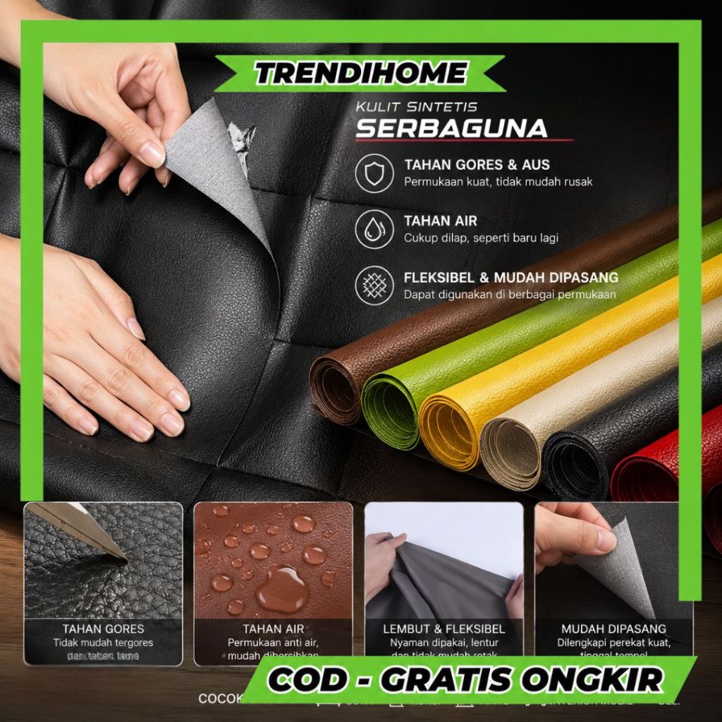 [TrendiHome] Stiker Kulit Sintetis Serbaguna Anti Robek - Stiker Jok Motor Anti Gores Tahan Lama