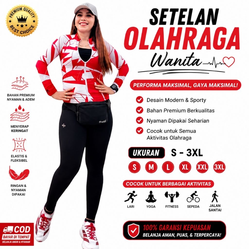 SXB SPORT, SETELAN BAJU OLAHRAGA SENAM WANITA JACKET CROP-LEGGING