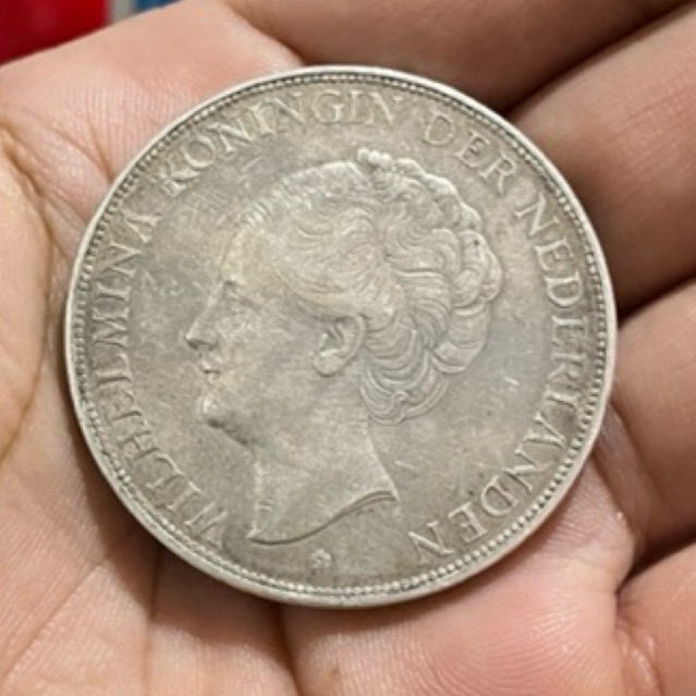 perak koin kuno wilhelmina koningin tahun rendom original