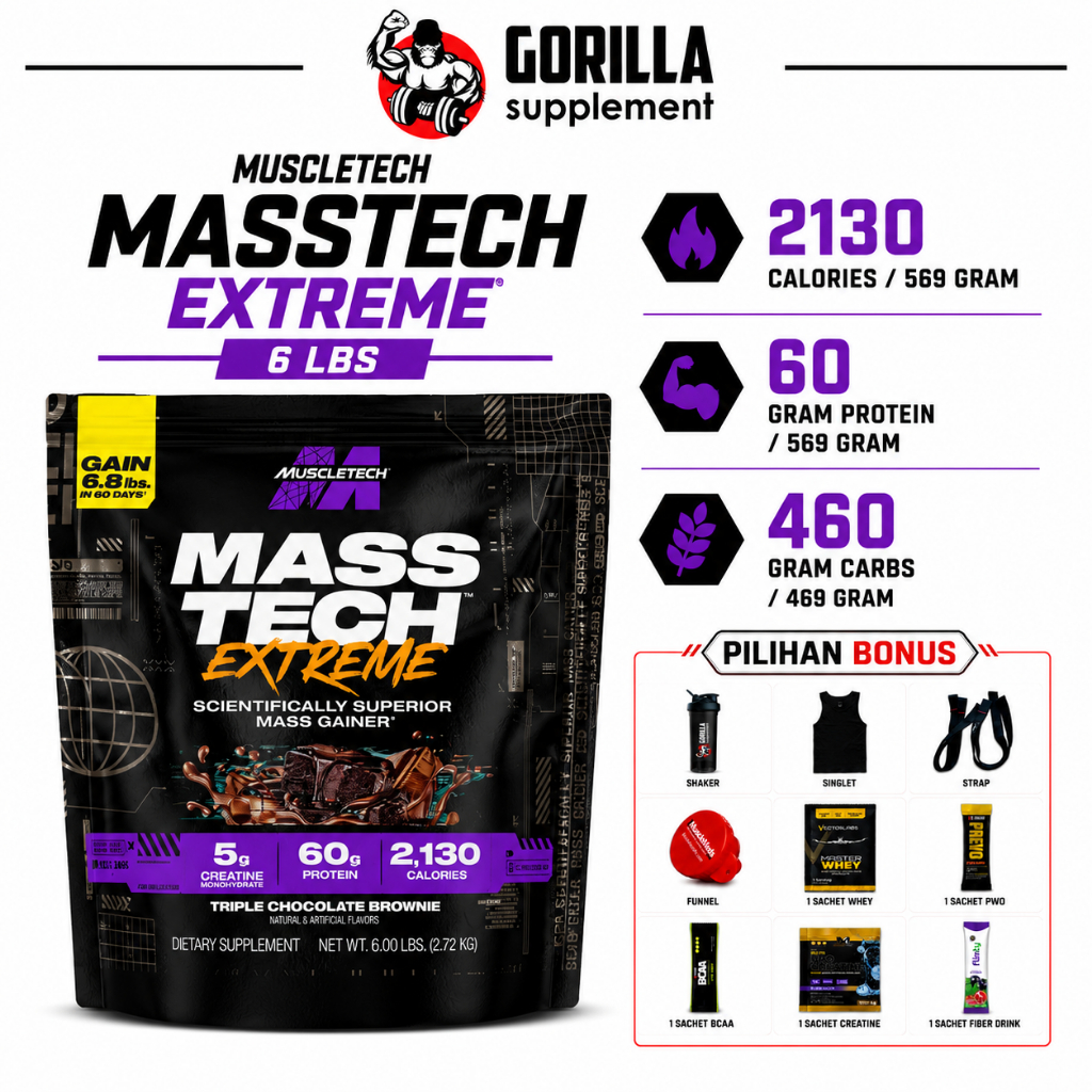 MUSCLETECH MASSTECH Extreme 2000 6lbs 2700 Gram Mass Tech Weight Gainer Creatine
