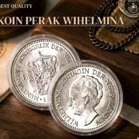 Koin Perak Kuno Wilhelmina Nederland 1/2G Best Produk Terbatas Tahun 1718 Sampai 1948 Gress Koin Wih
