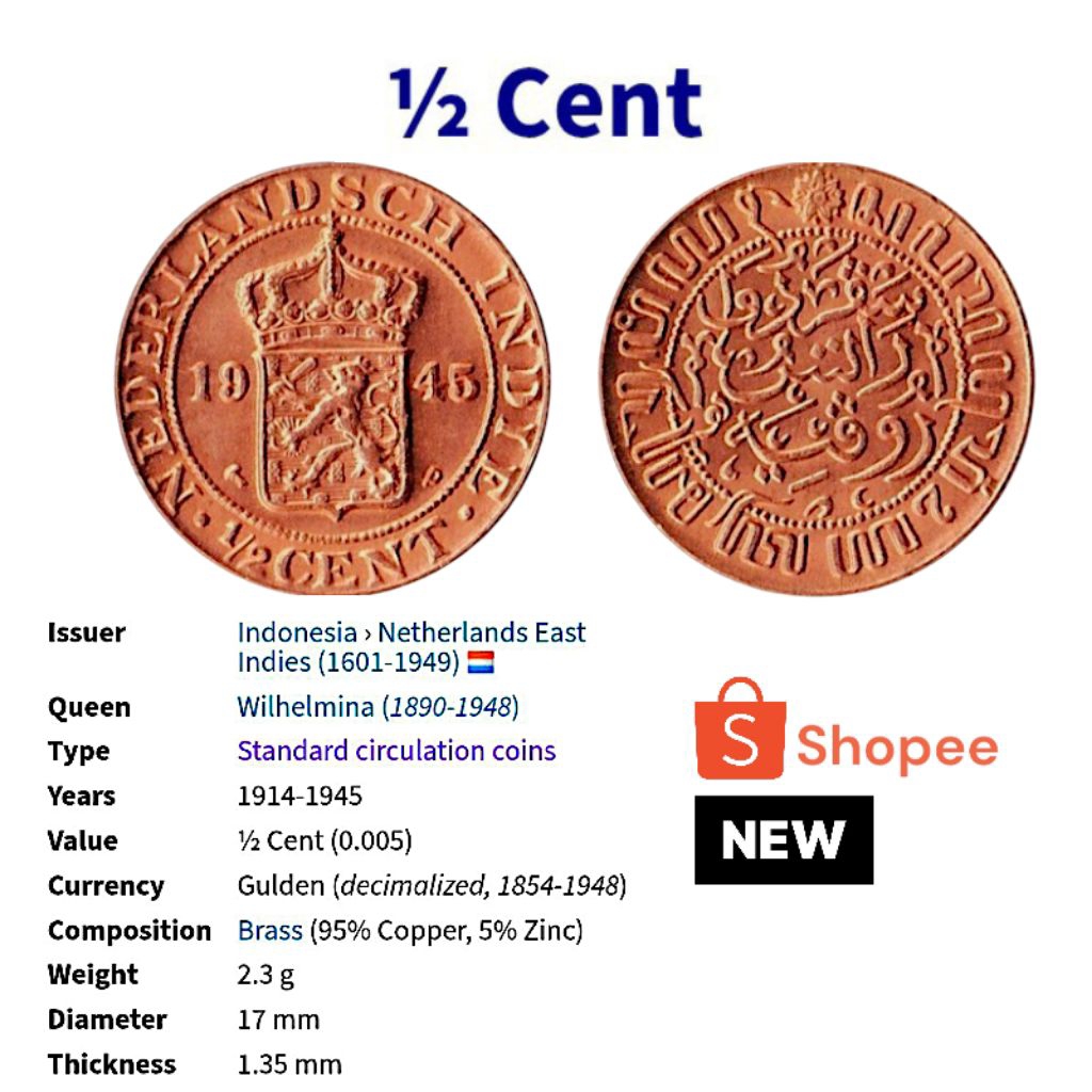 Koin 1/2 Cent Nederlands East Indie Mini Cent #1601 1898