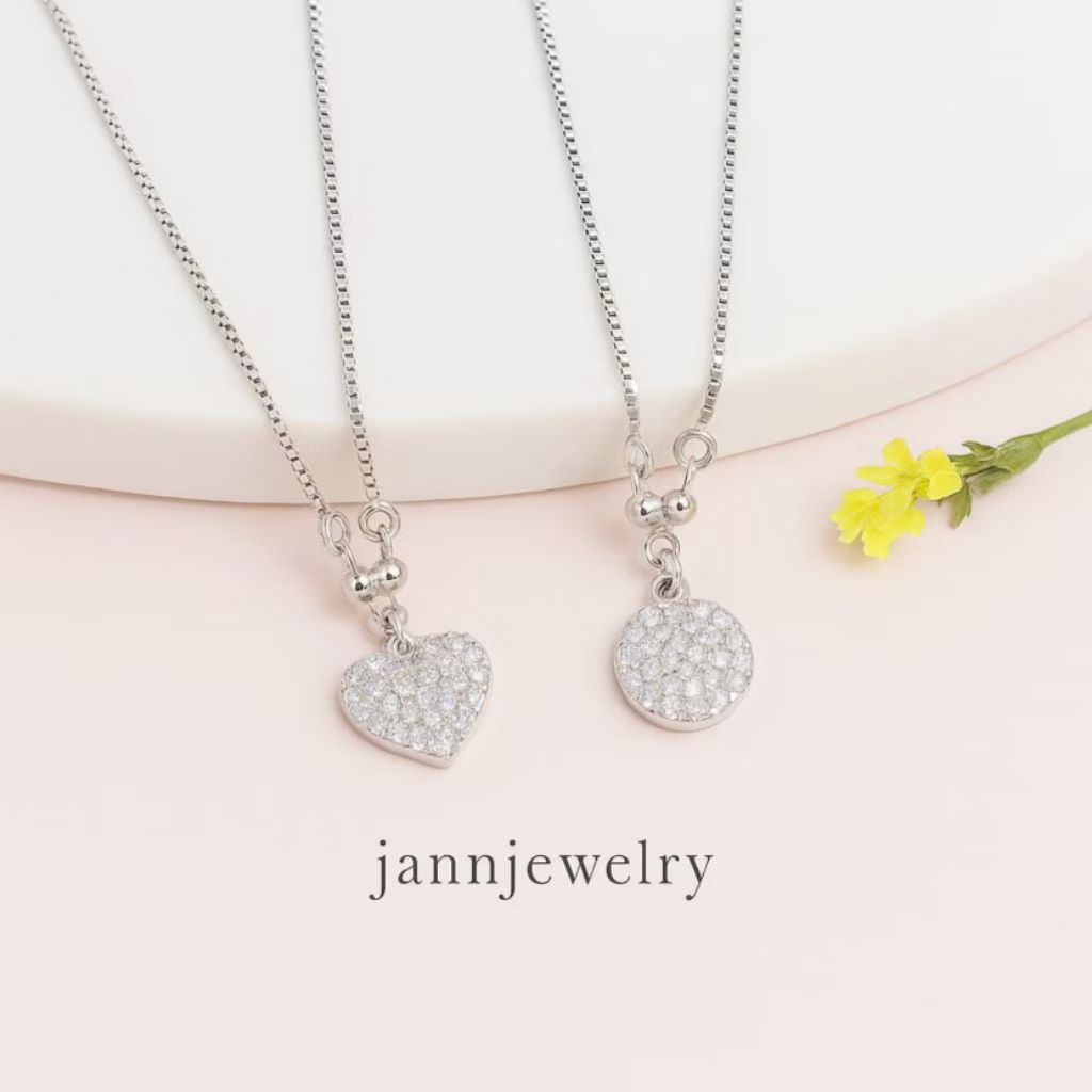 Kalung love silver & gold fashion permata UK 45cm