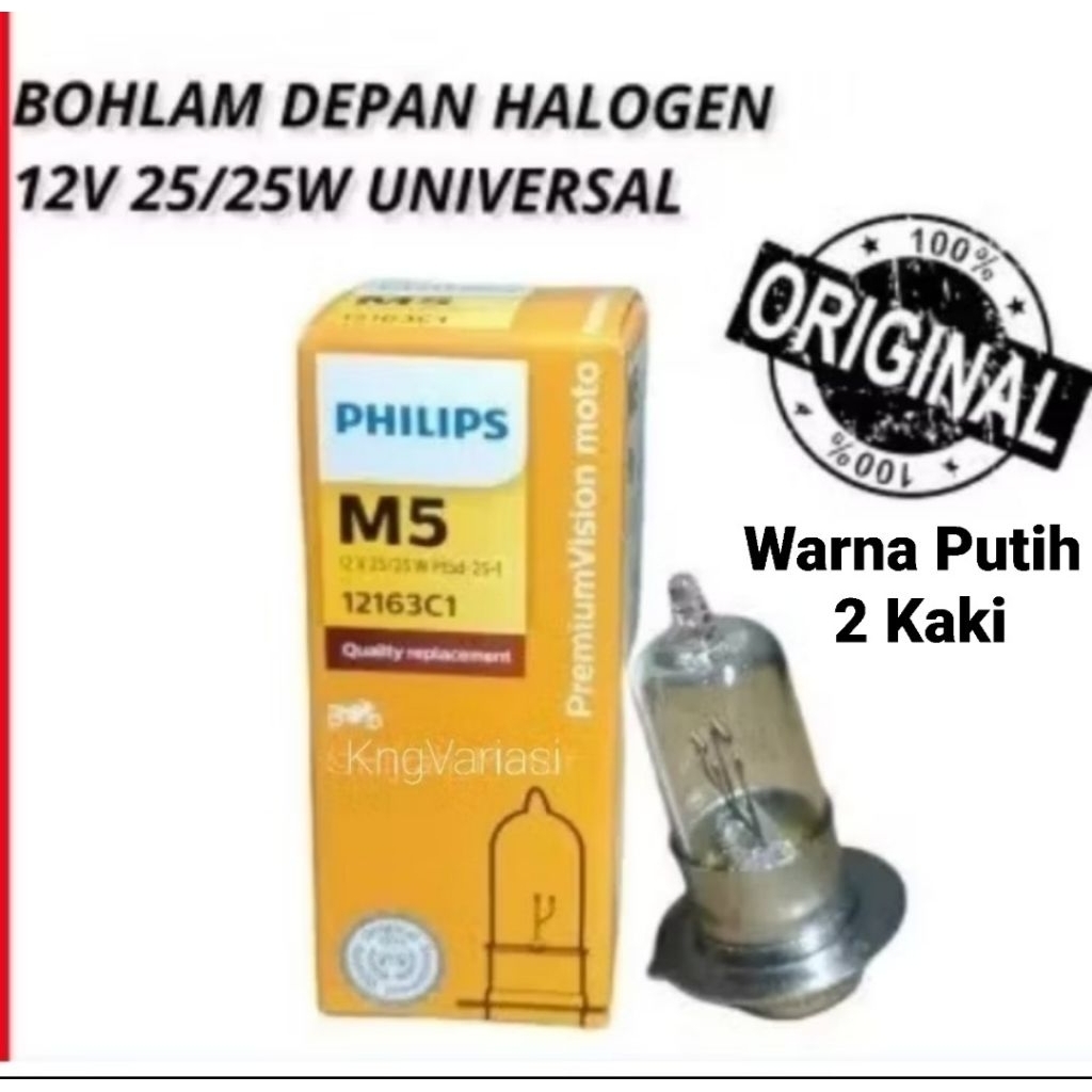 Lampu Depan Bohlam Halogen Motor Philips M5 Esential Motor 18 25 35 Watt Tembus Hujan Soket H6  Beat