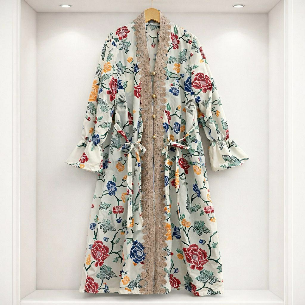 outer panjang tunik batik renda motif bunga