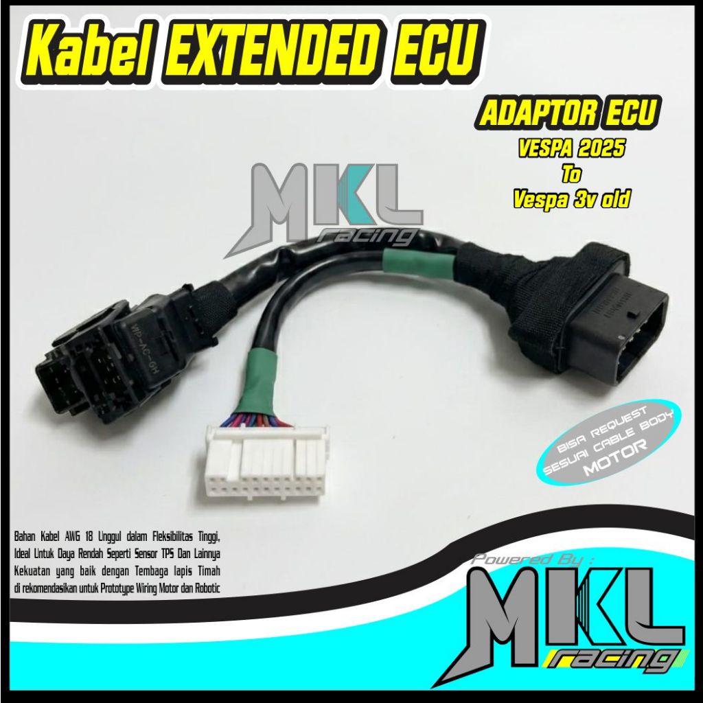 KABEL EXTENDED ECU VESPA MATIC SPRINT 3V ARACER JUKEN BRT ECM UMA Injeksi cable sambungan konektor V