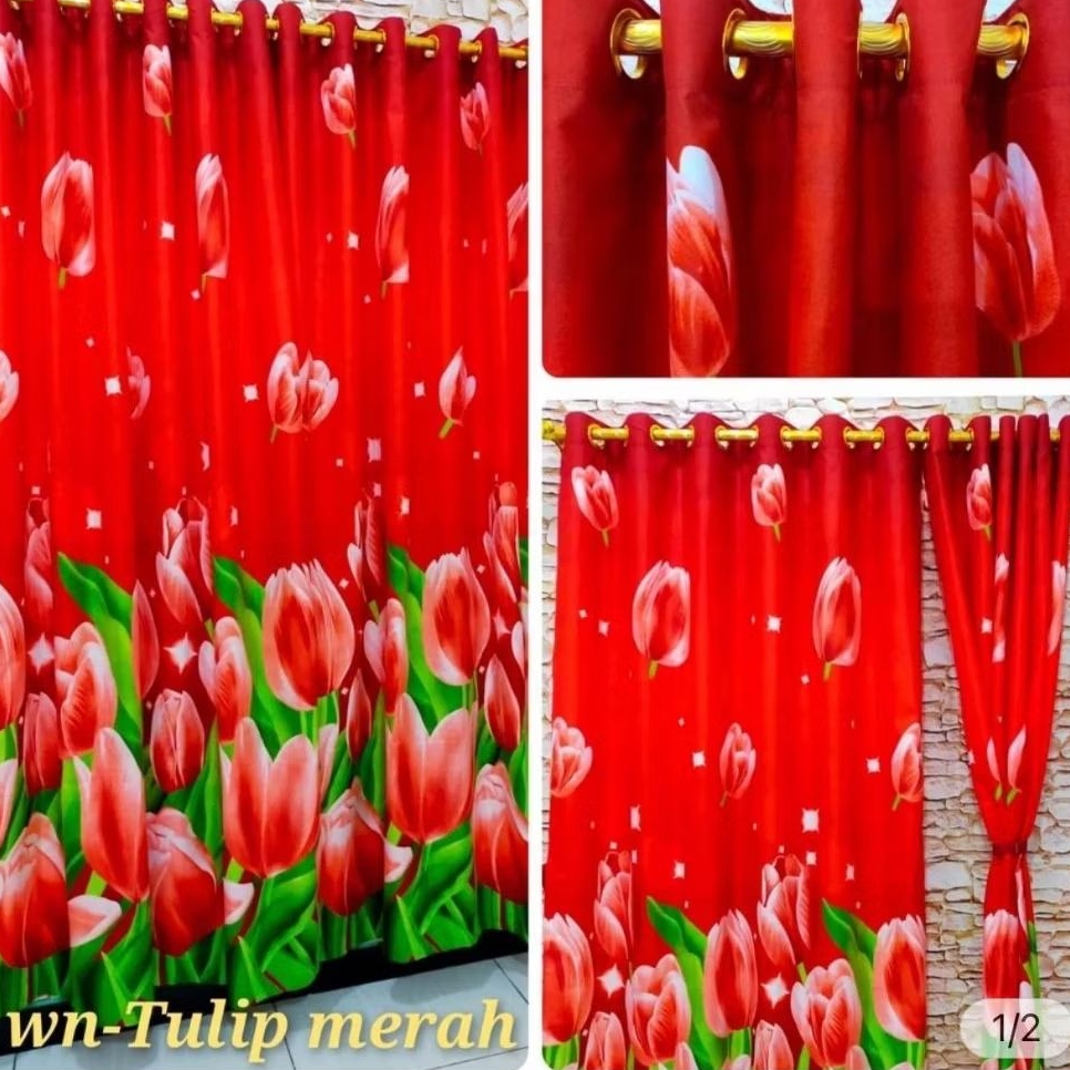 Gorden Motif Bunga Tulip Merah UK 135x220