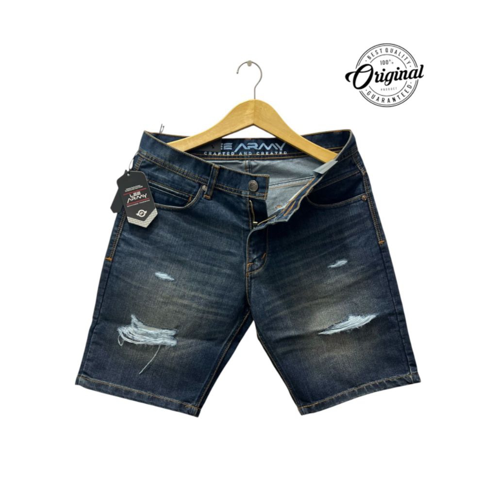 CelanaJeansPendekPria model distro terbaru 2026 motif sobek tambal bahan premium Original LeeArmy