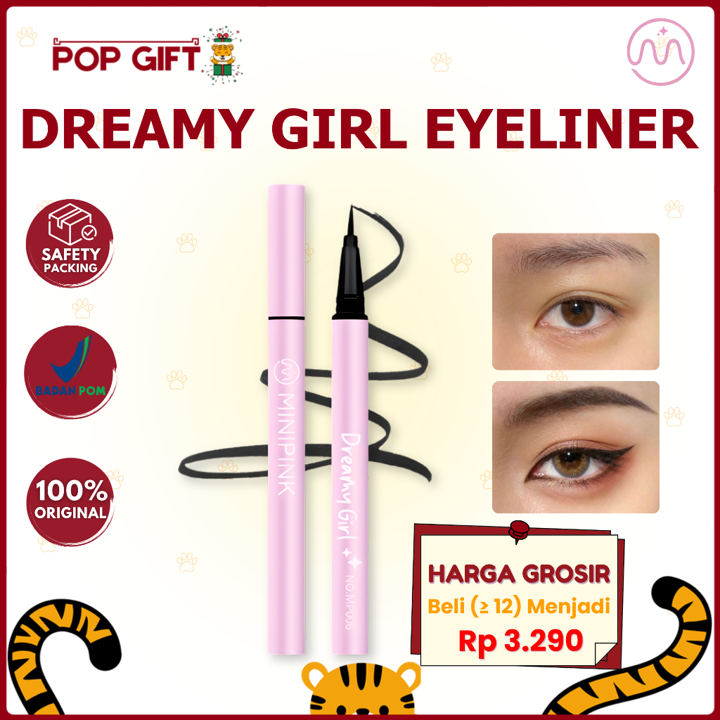 PG BPOM MINIPINK Dreamy Girl Liquid Eyeliner Hitam Halus Tahan Air Tahan Lama Smudgeproof MP006