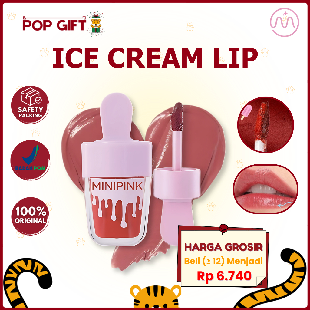 PG BPOM MINIPINK Lip Tint Ice Cream & Liquid Lipstick Liptint Waterproof Tahan Lama (6 Shade) MP049