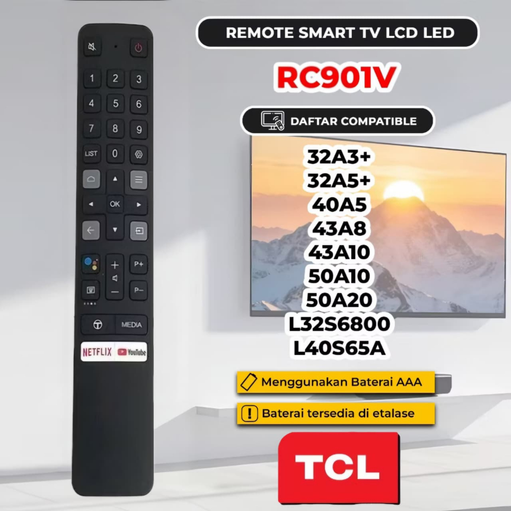 Remote Smart TV TCL RC901V 32A3 32A5  Remot ANDROID LED TV TCL A3 A5 A8 A20 (No Voice)