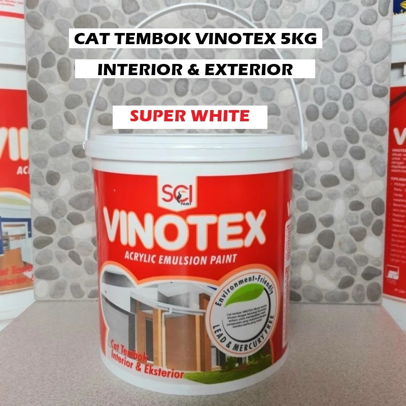 Cat Tembok Vinotex Super White 5 Kg - Cat Interior & Eksterior Putih Bersih / Vinotex 5kg Indaco Put