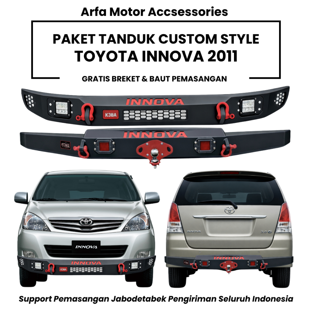 Paket tanduk depan towing belakang innova 2011 custom pengaman pelindung bemper anti karat