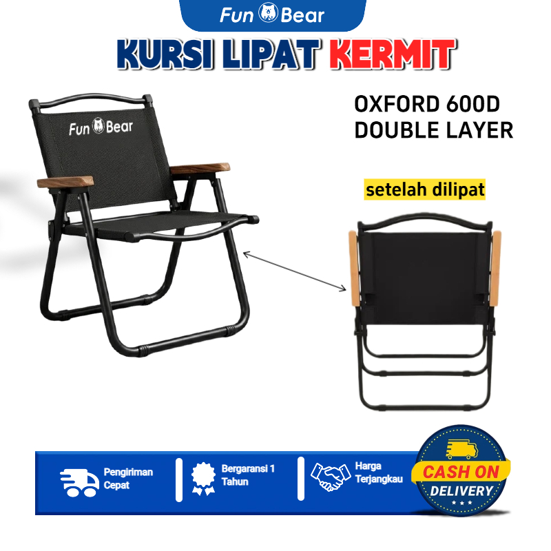 Kursi Outdoor Lipat Kermit Fun Bear Series - Kursi Santai Lipat Portable Kuat 150KG Bahan Oxford 600