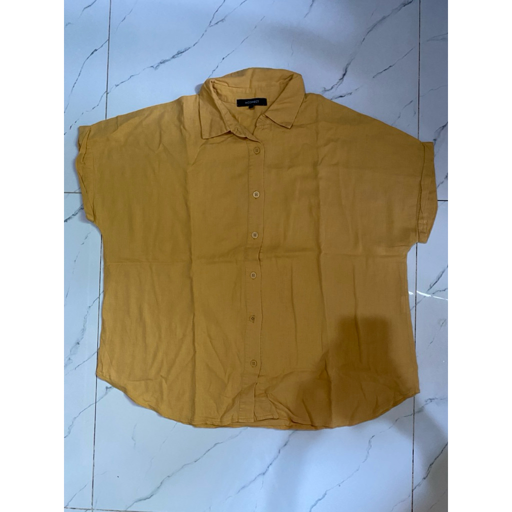 top/kemeja/atasan pendek kuning/mustard