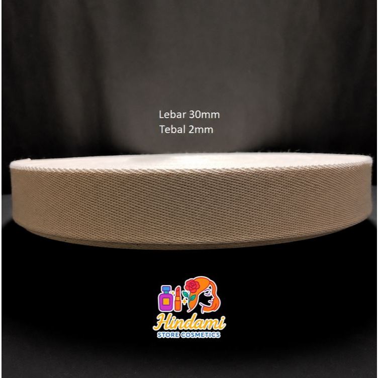 TALI WEBBING LEBAR 3 CM TEBAL 2 MM KATUN TALI TAS PUTIH TULANG HARGA PER 1 ROLL