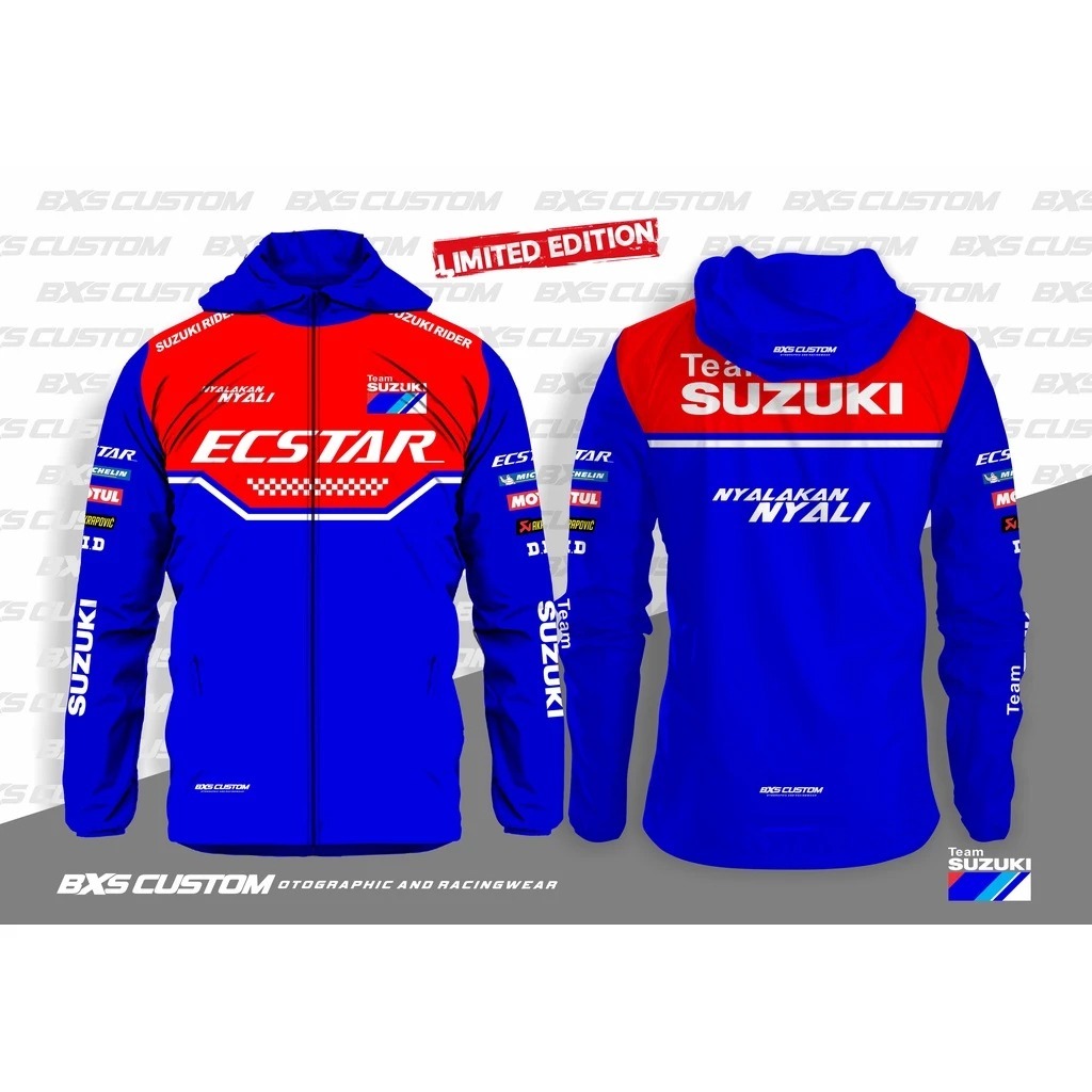 JAKET SUZUKI ECSTAR NEW DESIGN JAKET TOURING JAKET SUNMORI HOODIE RIDER BAHAN LOTTO