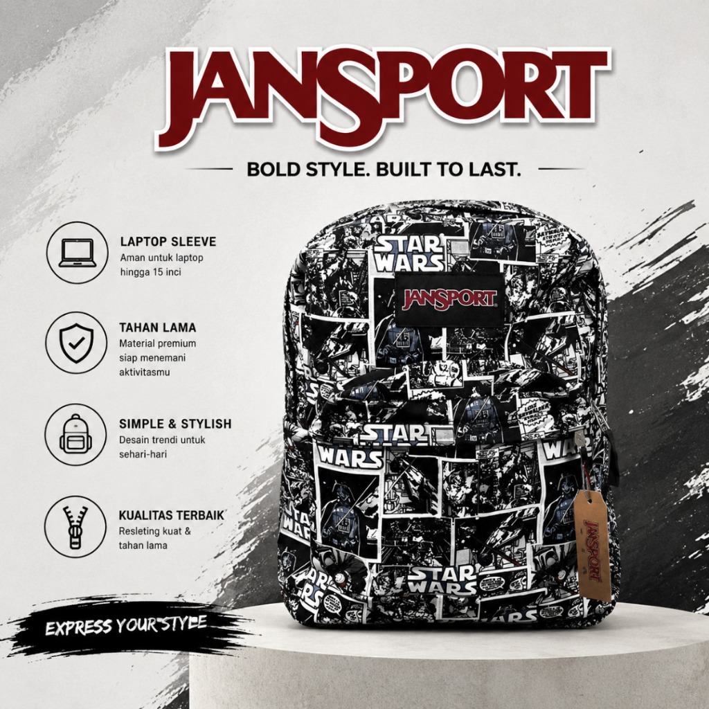 TAS RANSEL JS JANSPORT SPORTS BAGS STAR WARS ORIGINAL BLACK BACKPACK TAS RANSEL PRIA/WANITA