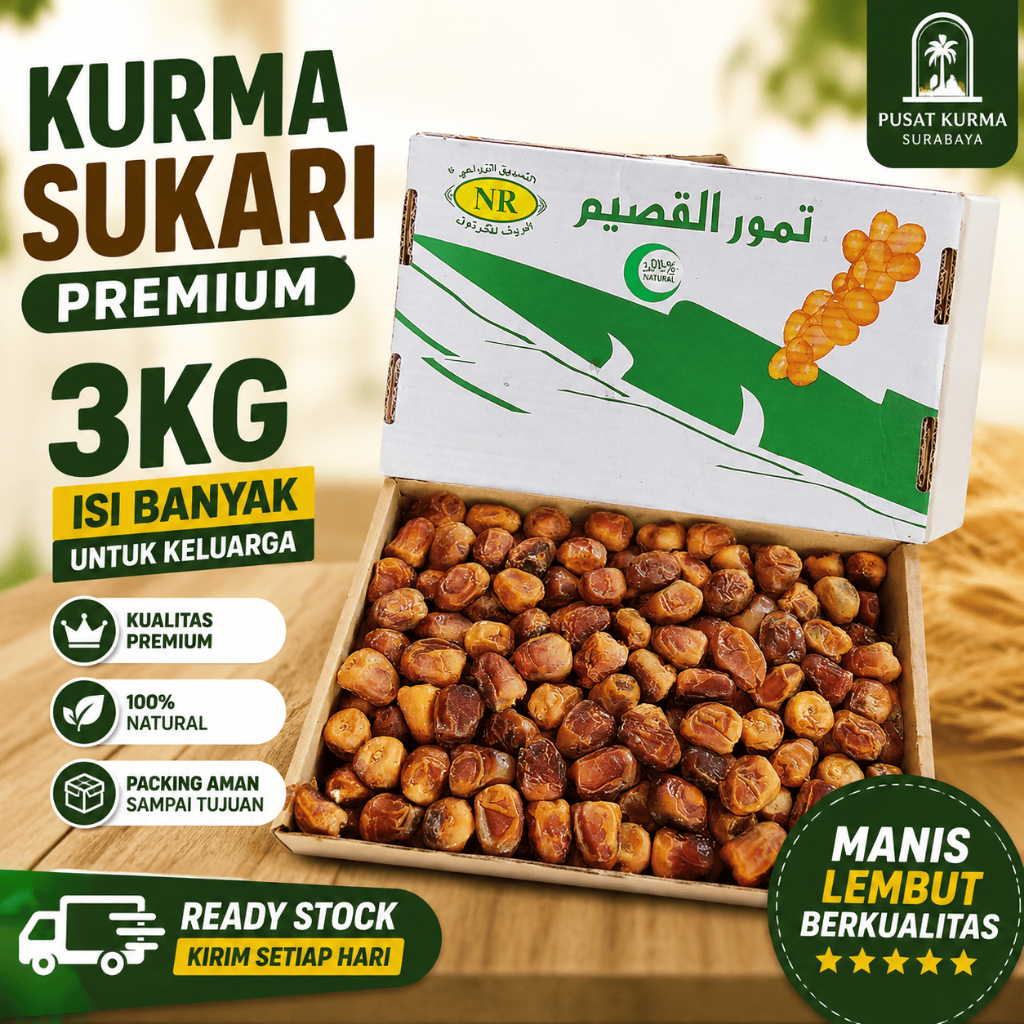 Kurma Sukari 3KG Merk Alqaseem Murah Isi Banyak Ready Stock Grosir Kurma Pusat Kurma Surabaya