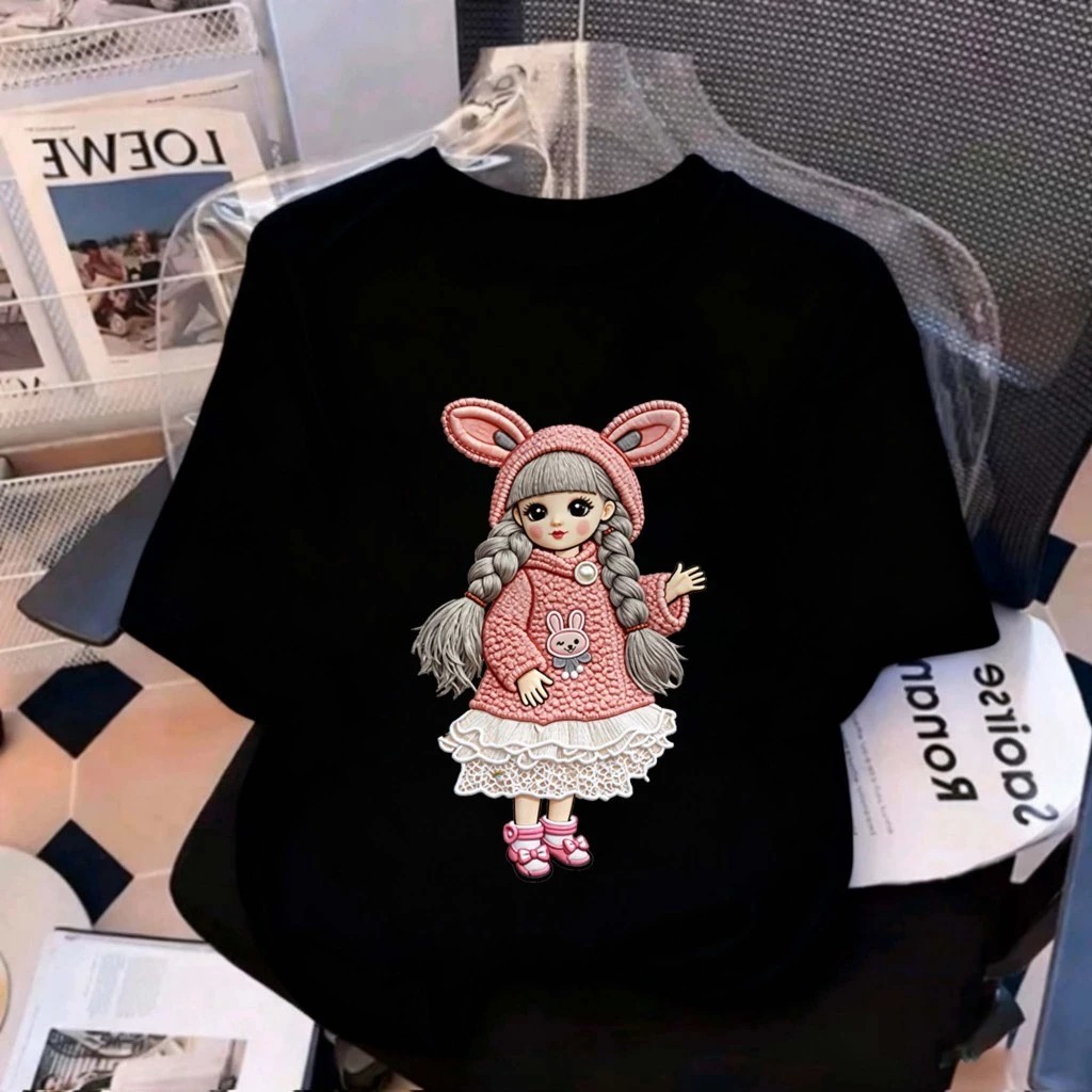 Kaos Anak Perempuan Motif SABLON GADIS TELINGA KELINCI Pola tercetak | Kaos Anak Cewek Lucu Imut | B