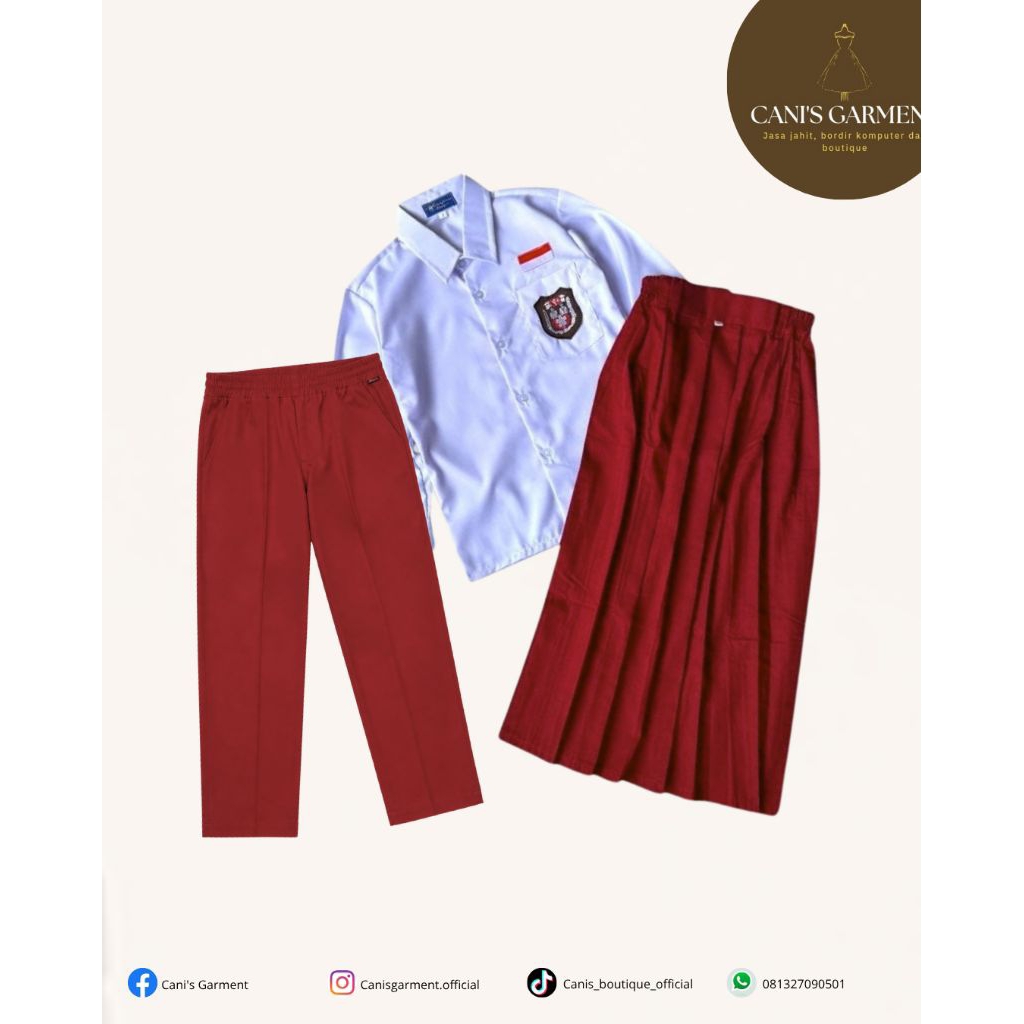 Seragam Merah Putih SD| Atasan Putih SD|Rok Merah|Celana Merah|Lengan Panjang|Celana Panjang|Rok Pan