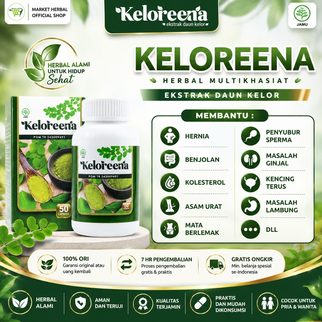 Keloreena Original 100% Asli Kapsul Daun Kelor Ekstrak Moringa Oleifera BPOM Dan Halal Obat Herbal K