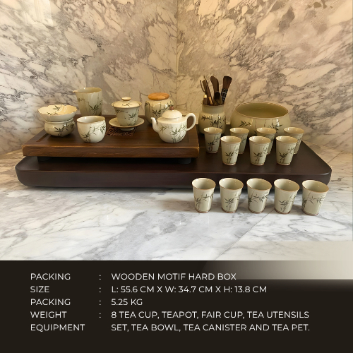 Set Perangkat Teh Keramik Motif Bambu Klasik – Exclusive Oriental Tea Ceremony Set