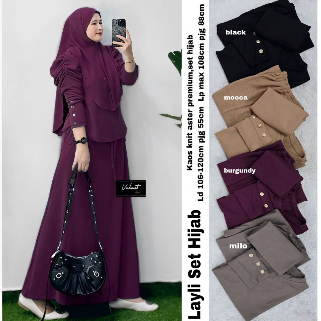 SETELAN+HIJAB_Bahan Kaos Rajut/Knit Aster Premium