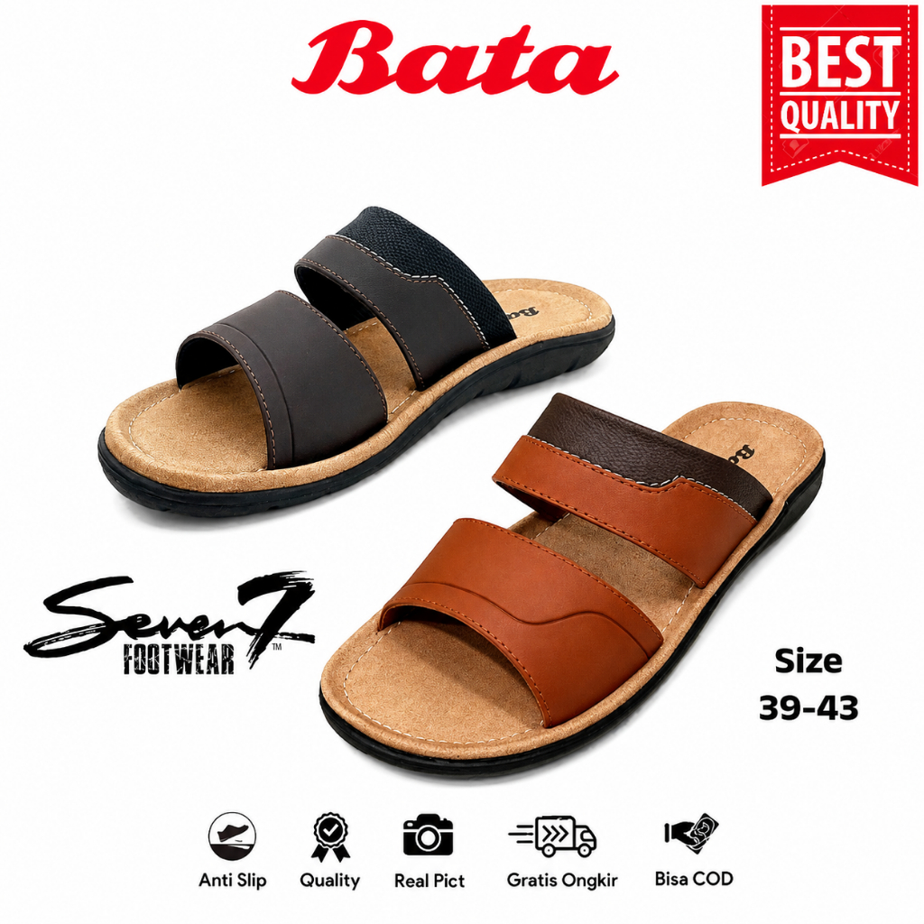 BATA Salvador Sandal Selop Pria Wanita Kulit Sintetis Ban 2 Sol Nyaman Kuat Ukuran 39-43 Terbaru